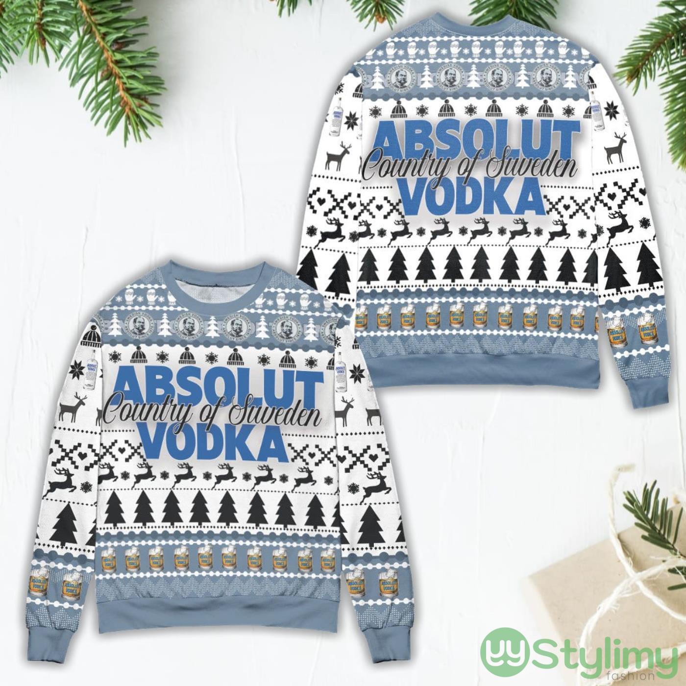 Absolut Vodka Country Of Sweden Vodka Pine Tree & Snowflake Ugly Christmas Sweater 4 Absolut Vodka Country Of Sweden Vodka Pine Tree & Snowflake Ugly Christmas Sweater Product Photo 1