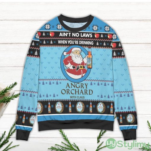Ain't No Laws When You're Drinking Angry Orchard With Claus Ugly Christmas Sweater Product Photo 2