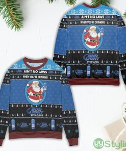 Ain't No Laws When You're Drinking Bud Light With Claus Blue Ugly Christmas Sweater Product Photo 1