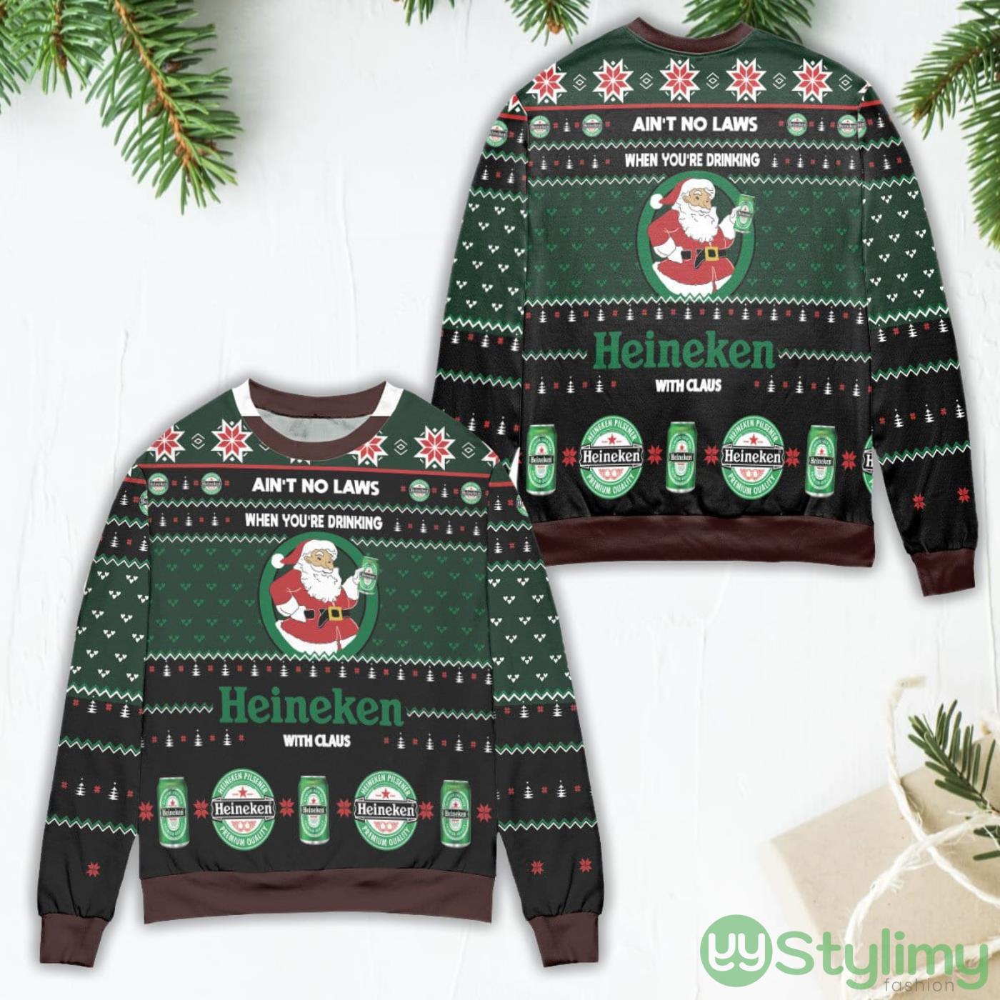 Ain't No Laws When You're Drinking Heineken With Claus Ugly Christmas Sweater 4 aint no laws when youre drinking heineken with claus ugly christmas sweater