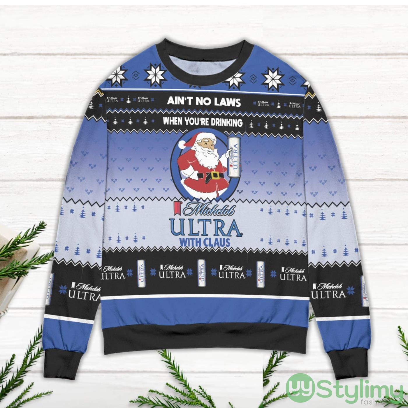 Ain't No Laws When You're Drinking Michelob Ultra With Claus Ugly Christmas Sweater 2 Ain't No Laws When You're Drinking Michelob Ultra With Claus Ugly Christmas Sweater Product Photo 2
