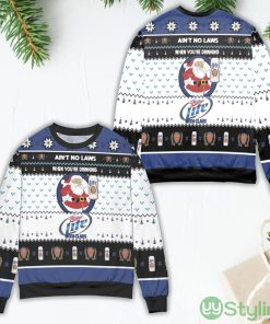 Ain't No Laws When You're Drinking Miller Lite With Claus White Ugly Christmas Sweater Product Photo 1