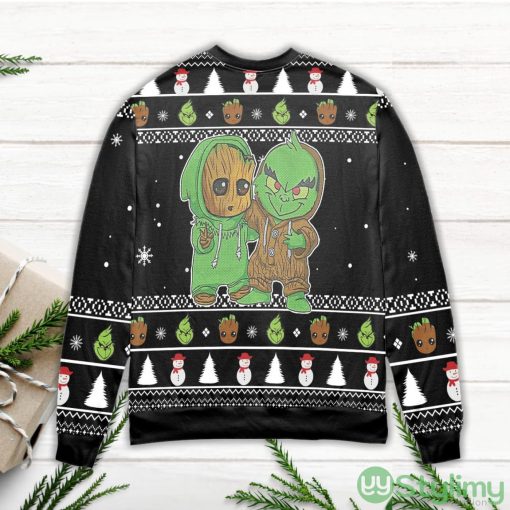 Baby Groot And Grinch Snowman Pattern Claus Ugly Christmas Sweater Product Photo 3