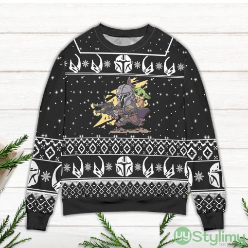 Baby Yoda Boba Fett Fire A Gun Star Wars Ugly Christmas Sweater
