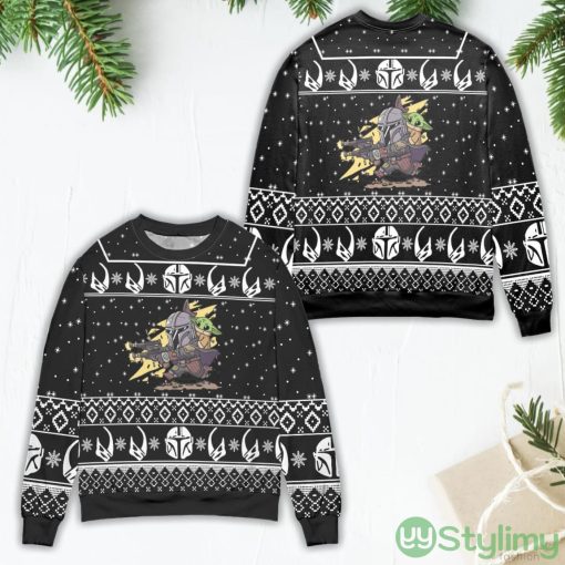 Baby Yoda Boba Fett Fire A Gun Star Wars Ugly Christmas Sweater