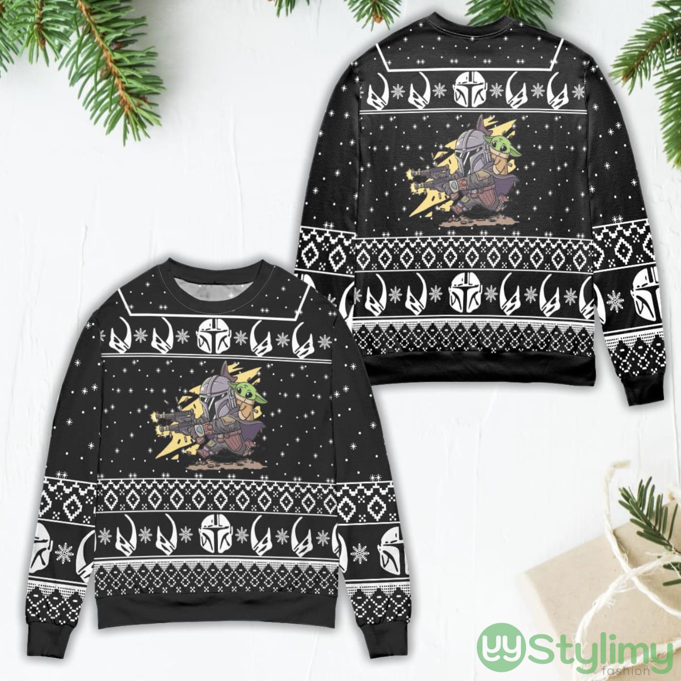 Baby Yoda Boba Fett Fire A Gun Star Wars Ugly Christmas Sweater 4 Baby Yoda Boba Fett Fire A Gun Star Wars Ugly Christmas Sweater Product Photo 1