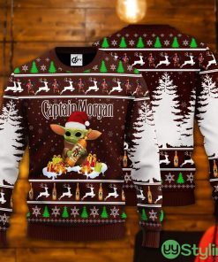 Baby Yoda Hug Captain Morgan Ugly Christmas Sweater Product Photo 1