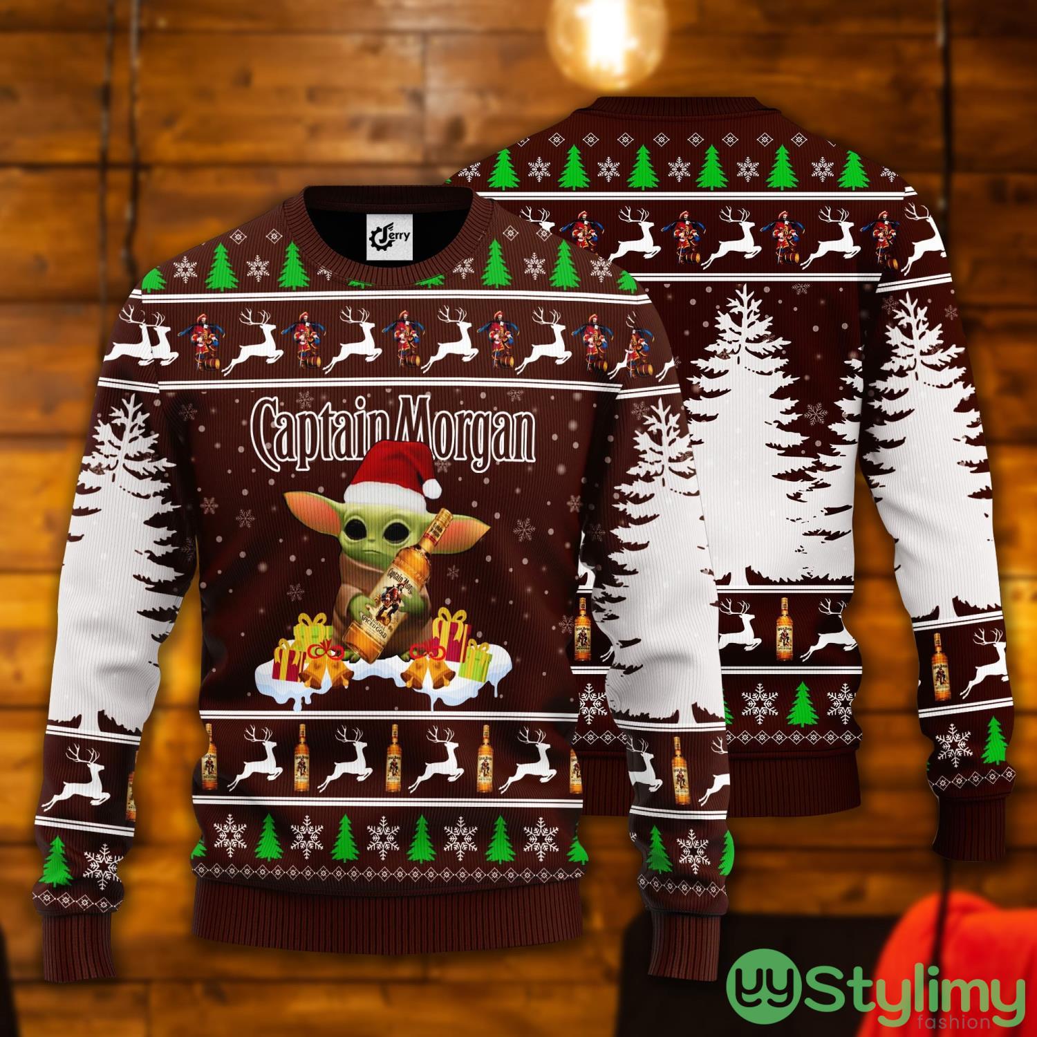 Baby Yoda Hug Captain Morgan Ugly Christmas Sweater 2 Baby Yoda Hug Captain Morgan Ugly Christmas Sweater Product Photo 1