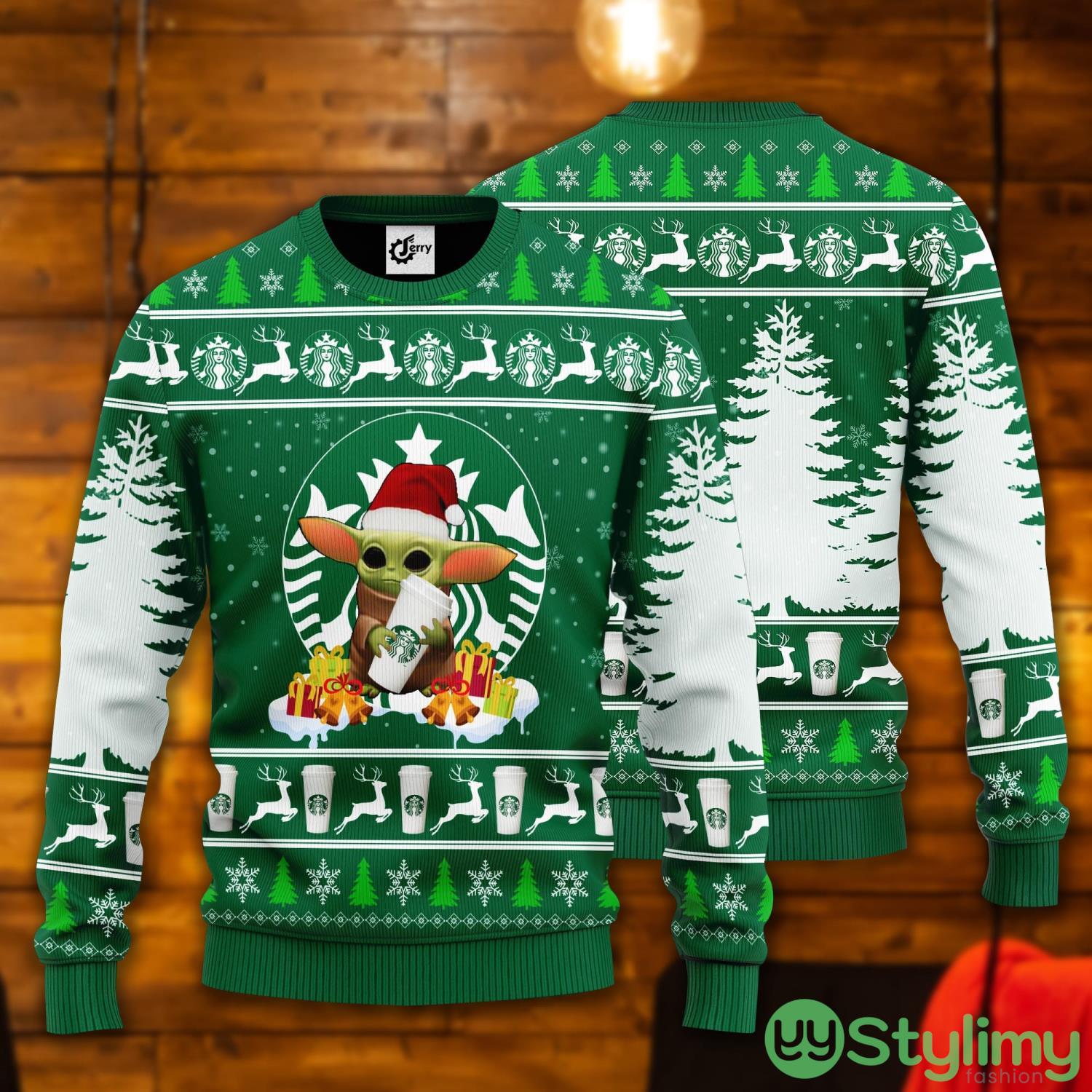 Baby Yoda Hug Starbucks Ugly Christmas Sweater 3 Baby Yoda Hug Starbucks Ugly Christmas Sweater Product Photo 1