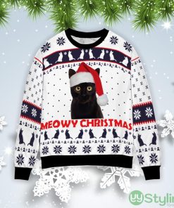 Black Cat Meowy Christmas Gift Ugly Christmas Sweater Product Photo 1