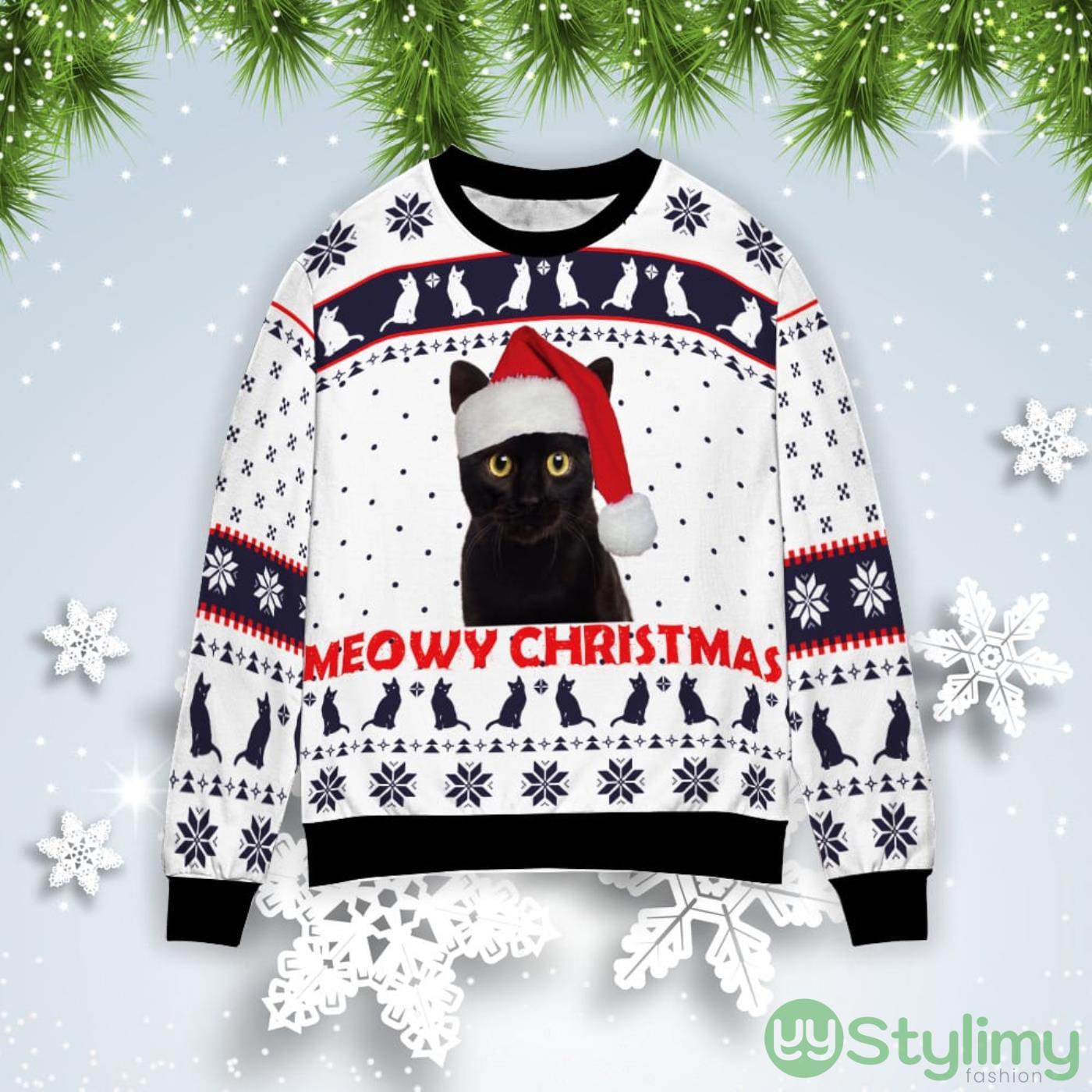 Black Cat Meowy Christmas Gift Ugly Christmas Sweater 2 Black Cat Meowy Christmas Gift Ugly Christmas Sweater Product Photo 1