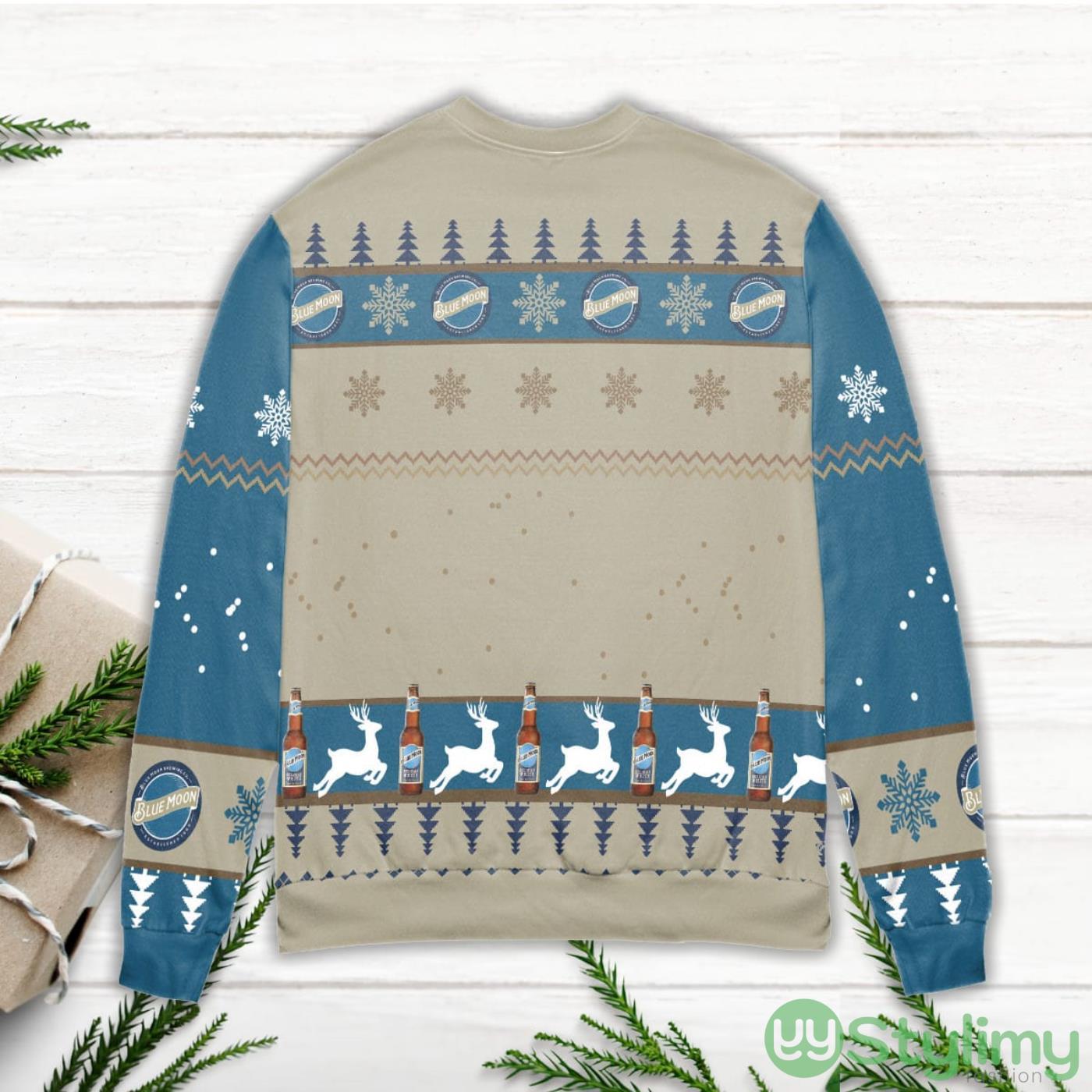Blue Moon Brewery Reindeer & Snowflake Pattern Ugly Christmas Sweater 3 Blue Moon Brewery Reindeer & Snowflake Pattern Ugly Christmas Sweater Product Photo 3