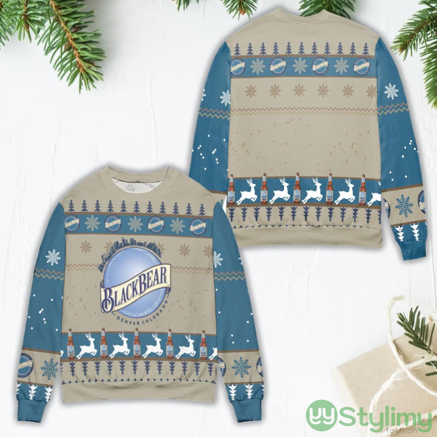 Blue Moon Brewery Reindeer & Snowflake Pattern Ugly Christmas Sweater 5 Blue Moon Brewery Reindeer & Snowflake Pattern Ugly Christmas Sweater Product Photo 1
