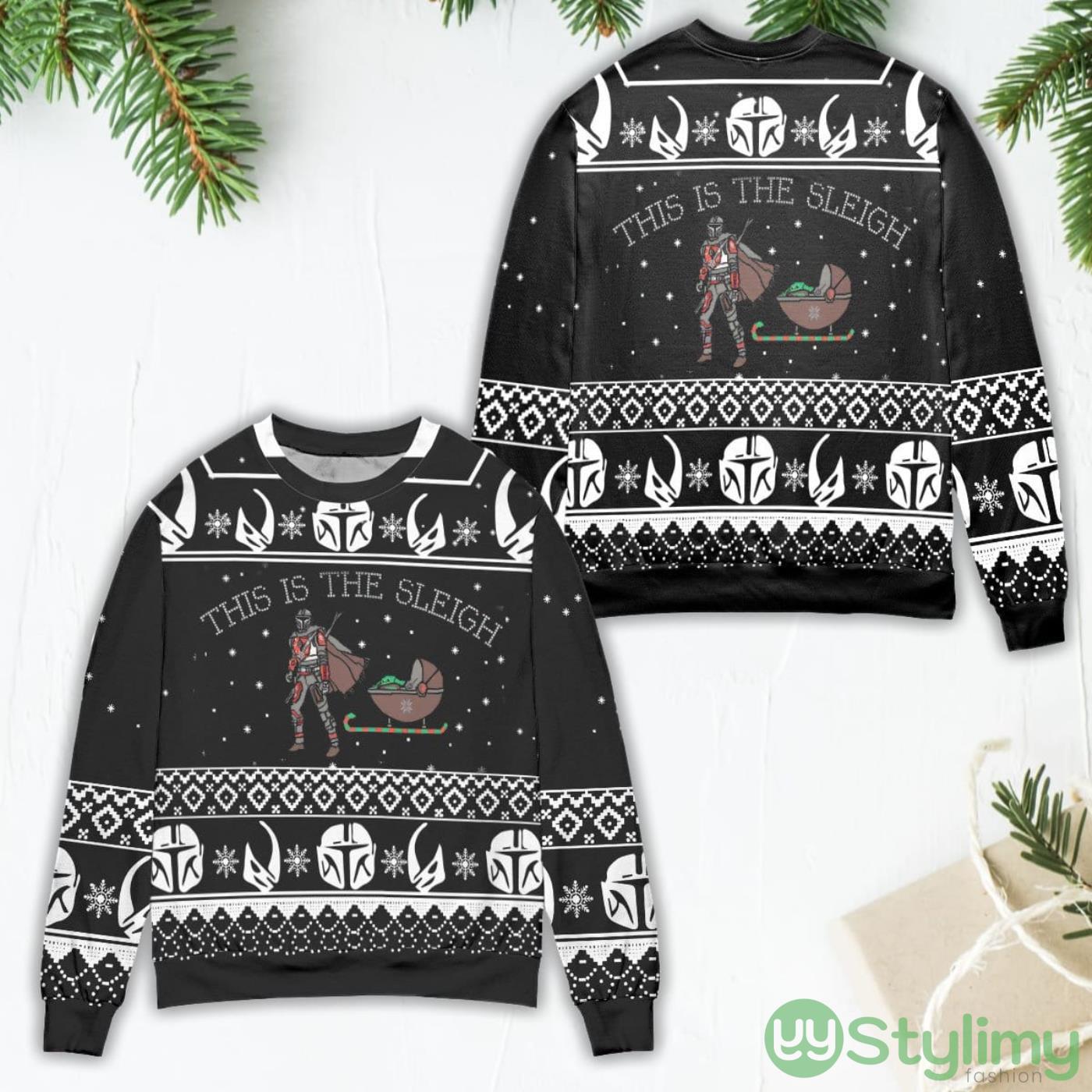 Boba Fett Baby Yoda Star Wars This Is The Sleigh Ugly Christmas Sweater 4 Boba Fett Baby Yoda Star Wars This Is The Sleigh Ugly Christmas Sweater Product Photo 1