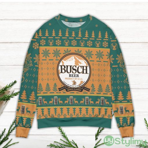 Busch Beer Product Of USA Pine Tree Snowflake Pattern Ugly Christmas Sweater