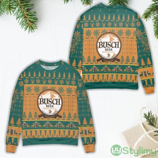 Busch Beer Product Of USA Pine Tree Snowflake Pattern Ugly Christmas Sweater