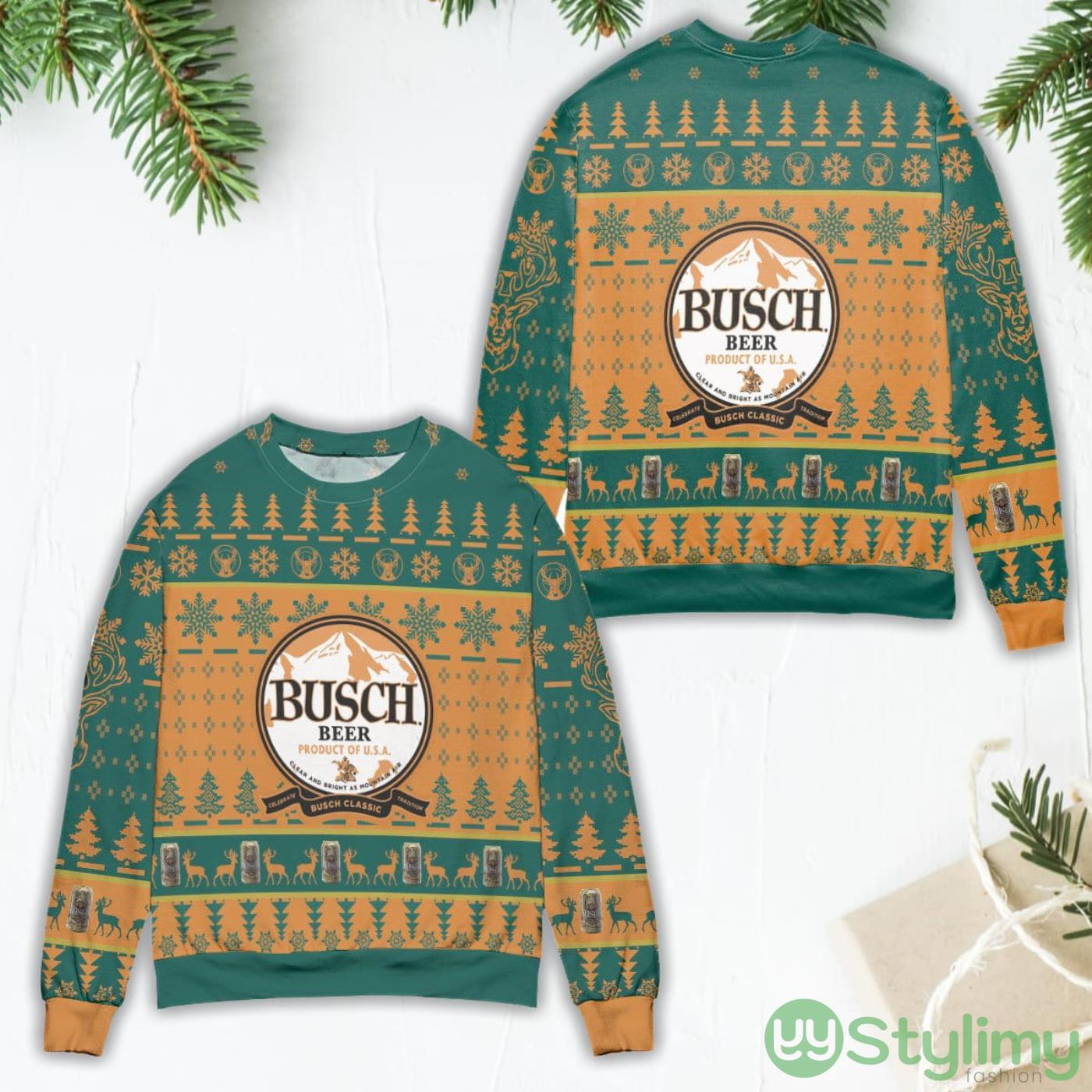 Busch Beer Product Of USA Pine Tree Snowflake Pattern Ugly Christmas Sweater 4 Busch Beer Product Of USA Pine Tree Snowflake Pattern Ugly Christmas Sweater Product Photo 1