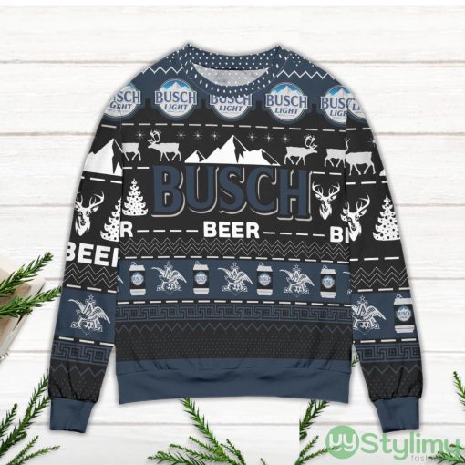 Busch Beer Reindeer Pattern Ugly Christmas Sweater Navy Product Photo 3
