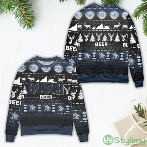 Busch Beer Reindeer Pattern Ugly Christmas Sweater Navy Product Photo 1