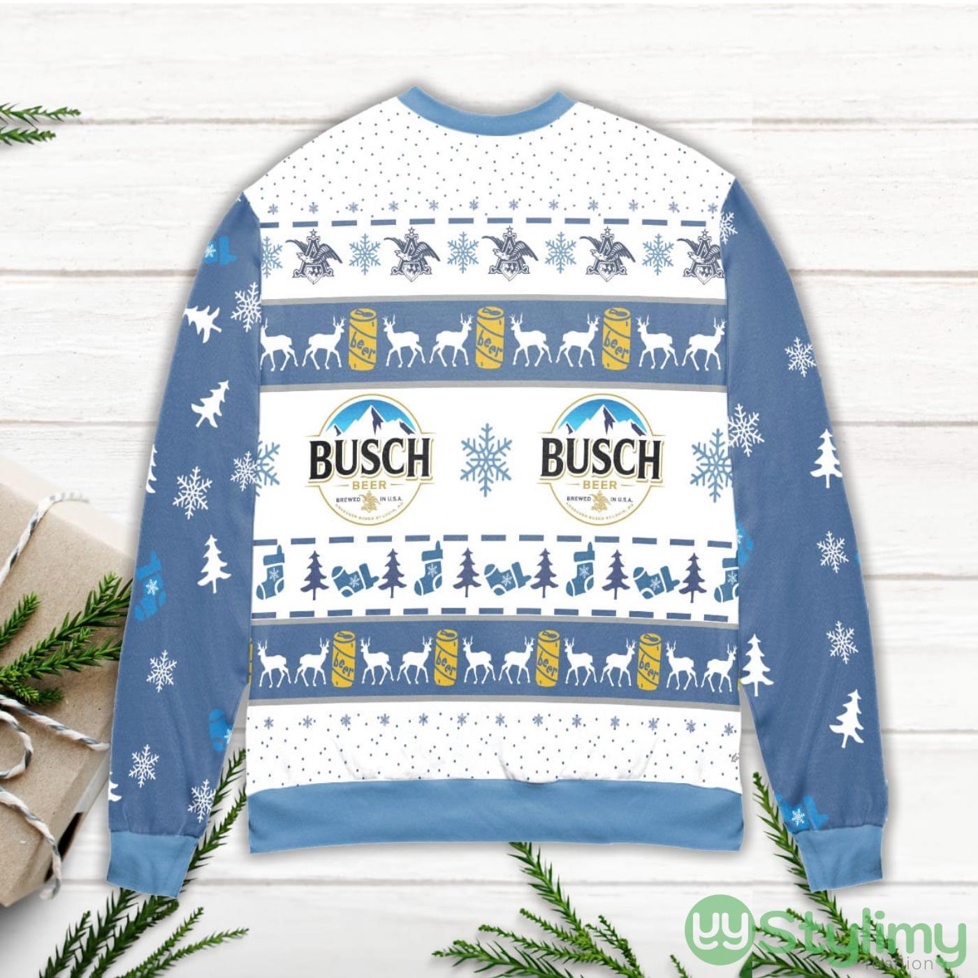 Busch Beer Snowflake & Socks Pattern Ugly Christmas Sweater 3 Busch Beer Snowflake & Socks Pattern Ugly Christmas Sweater Product Photo 3
