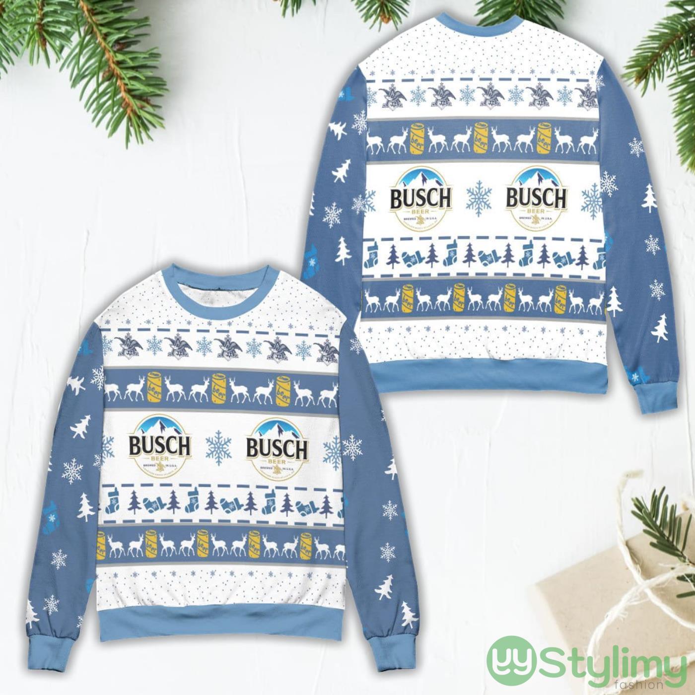 Busch Beer Snowflake & Socks Pattern Ugly Christmas Sweater 5 Busch Beer Snowflake & Socks Pattern Ugly Christmas Sweater Product Photo 1