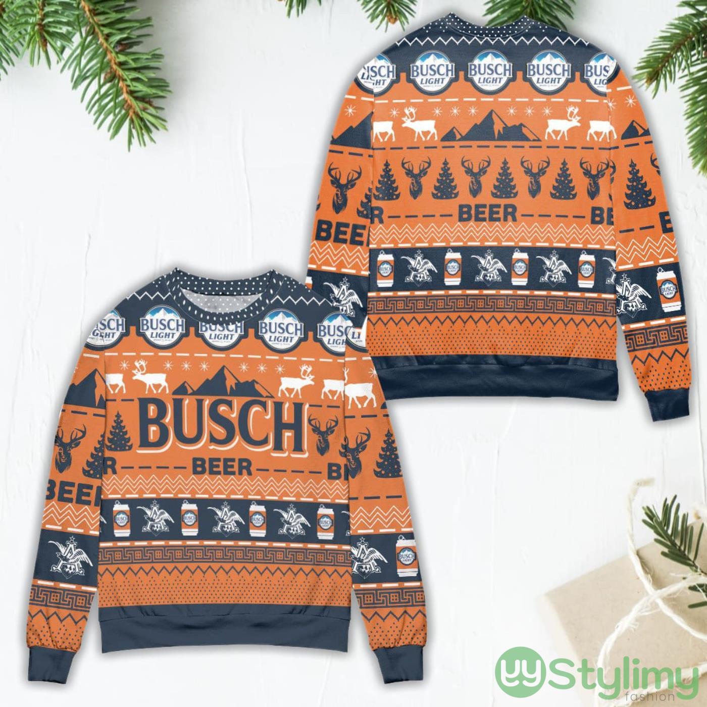 Busch Light Beer Reindeer Pattern Orange Ugly Christmas Sweater 5 Busch Light Beer Reindeer Pattern Orange Ugly Christmas Sweater Product Photo 1