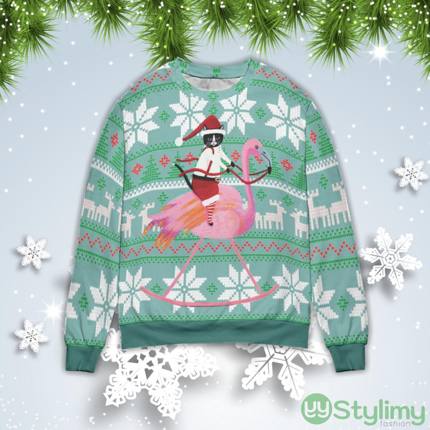 Cat And Flamingo Christmas Gift Ugly Christmas Sweater 2 Cat And Flamingo Christmas Gift Ugly Christmas Sweater Product Photo 1