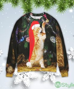 Cat Play With Christmas Tree Christmas Gift Ugly Christmas Sweater Product Photo 1