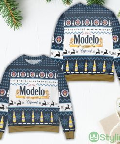Cerveza Modelo Since 1925 Reindeer Pattern Blue gly Christmas Sweater Product Photo 1