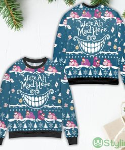 Cheshire Cat We're All Mad Here Ugly Christmas Sweater Product Photo 1
