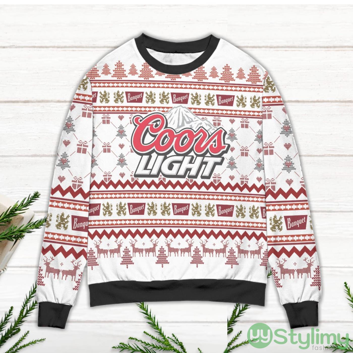 Coors Light Reindeer & Pine Tree Pattern Ugly Christmas Sweater 3 Coors Light Reindeer & Pine Tree Pattern Ugly Christmas Sweater Product Photo 3