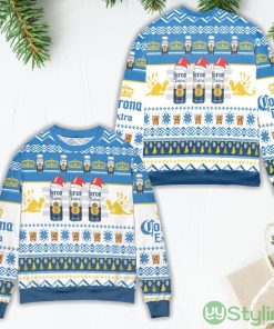 Corona Extra Beer Logo Christmas Pattern Blue Ugly Christmas Sweater Product Photo 1