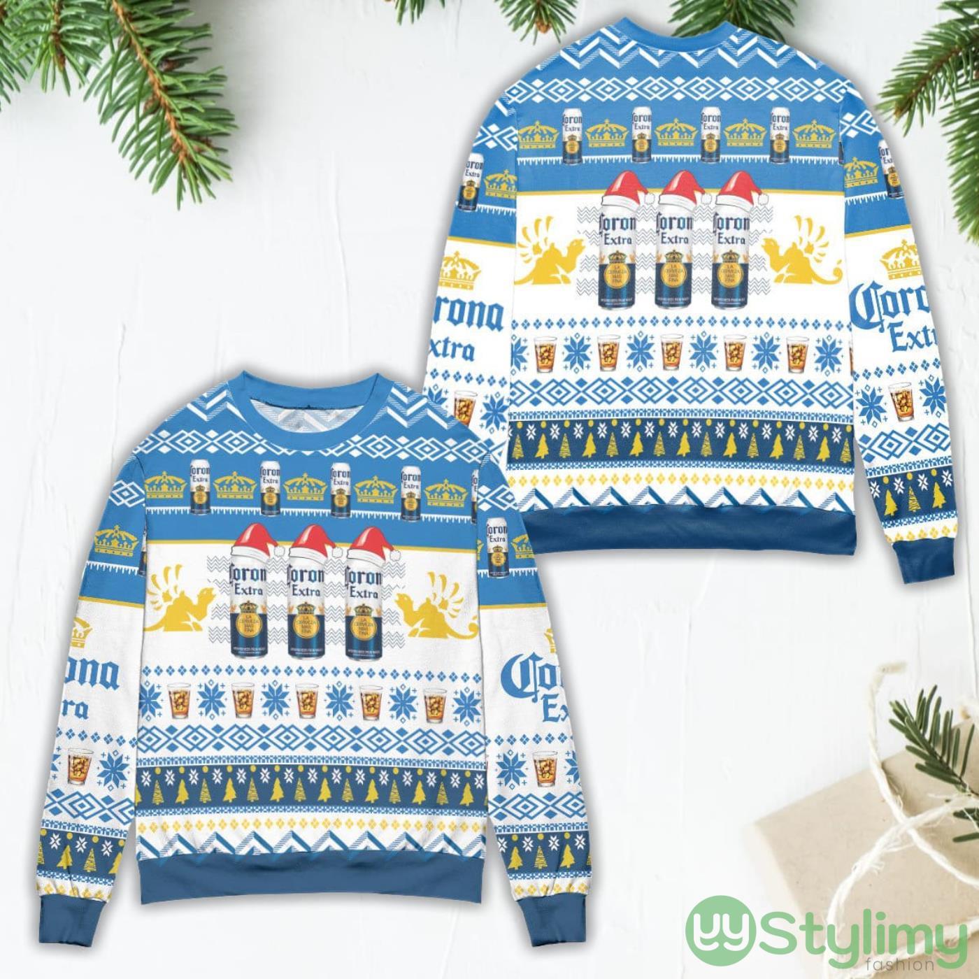 Corona Extra Beer Logo Christmas Pattern Blue Ugly Christmas Sweater 4 Corona Extra Beer Logo Christmas Pattern Blue Ugly Christmas Sweater Product Photo 1