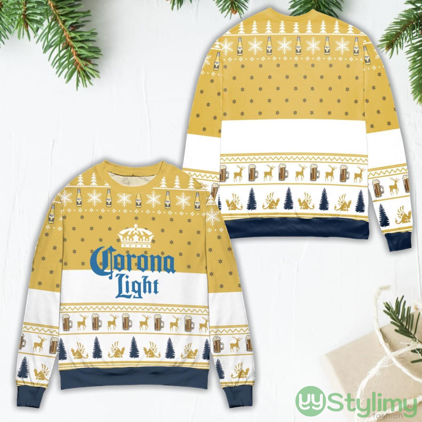 Corona Light Beer Snowflake Pattern Yellow Ugly Christmas Sweater 4 Corona Light Beer Snowflake Pattern Yellow Ugly Christmas Sweater Product Photo 1