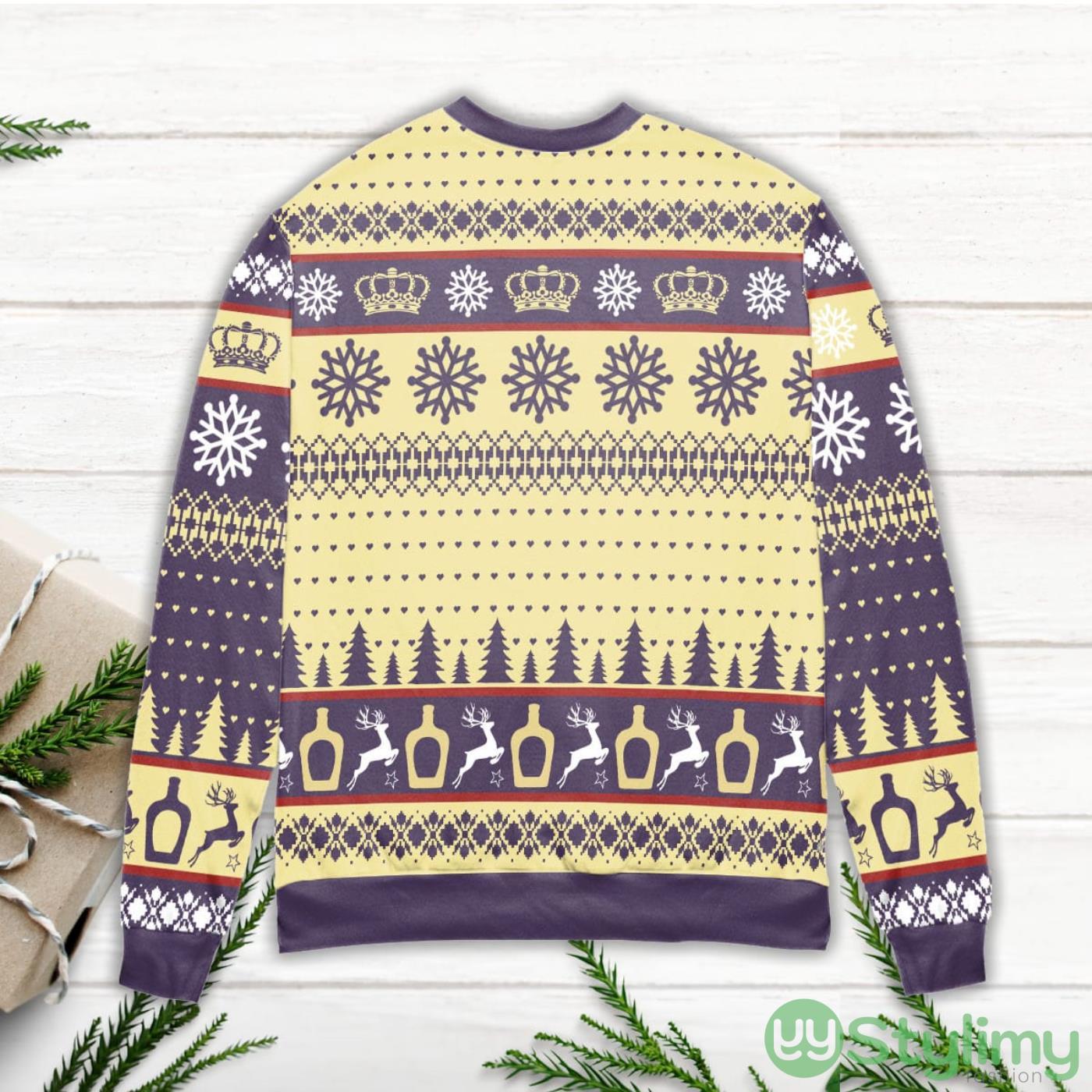 Crown Royal Black Reindeer & Snowflake Pattern Ugly Christmas Sweater 3 Crown Royal Black Reindeer & Snowflake Pattern Ugly Christmas Sweater Product Photo 3