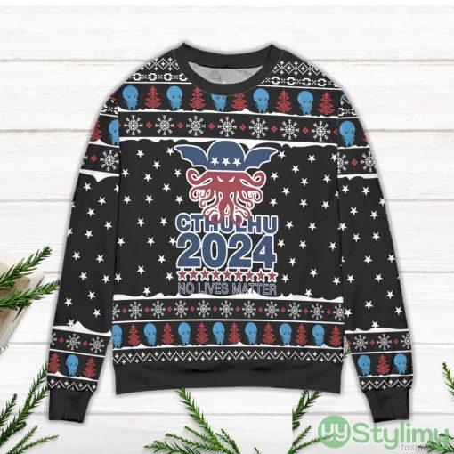 Cthulhu 2024 No Lives Matter Star Pattern Ugly Christmas Sweater Product Photo 2