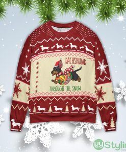 Dachshund Through The Snow Christmas Gift Ugly Christmas Sweater Product Photo 1