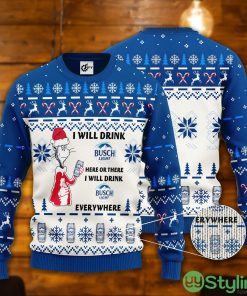 Dr. Seuss I Will Drink Busch Light Here Or There Ugly Christmas Sweater Product Photo 1