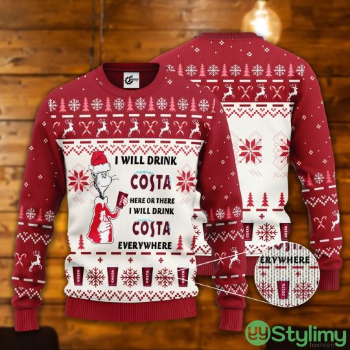 Dr. Seuss I Will Drink Costa Here Or There Ugly Christmas Sweater