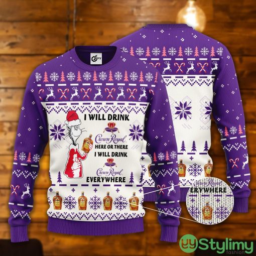 Dr. Seuss I Will Drink Crown Royal Here Or There Ugly Christmas Sweater