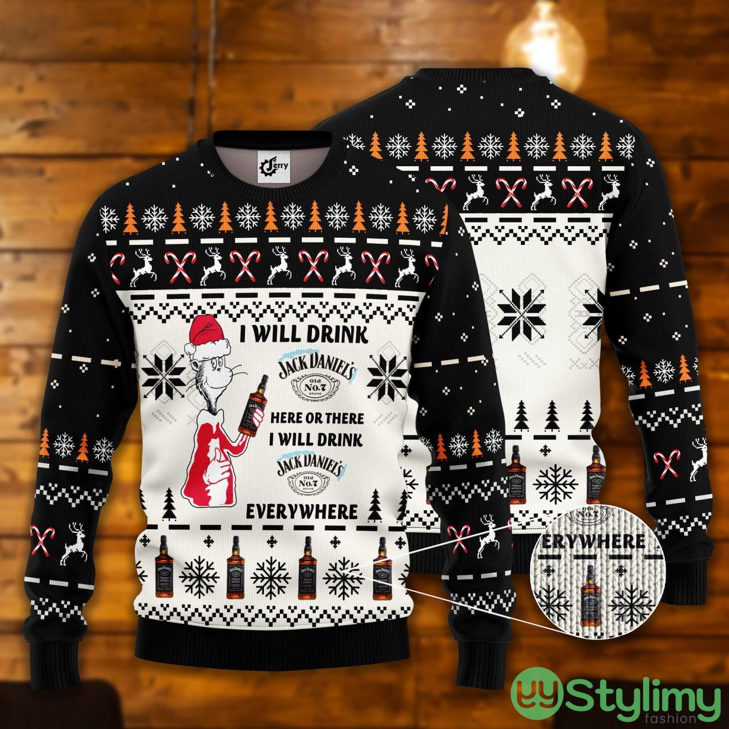 Dr. Seuss I Will Drink Jack Daniel's Here Or There Ugly Christmas Sweater 3 dr seuss i will drink jack daniels here or there ugly christmas sweater