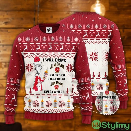 Dr. Seuss I Will Drink Jim Beam Here Or There Ugly Christmas Sweater
