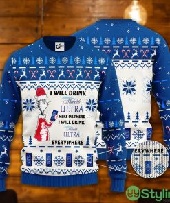 Dr. Seuss I Will Drink Michelob Ultra Here Or There Ugly Christmas Sweater Product Photo 1