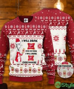 Dr. Seuss I Will Drink Miller High Life Here Or There Ugly Christmas Sweater Product Photo 1