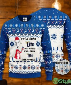 Dr. Seuss I Will Drink Miller Lite Here Or There Ugly Christmas Sweater Product Photo 1