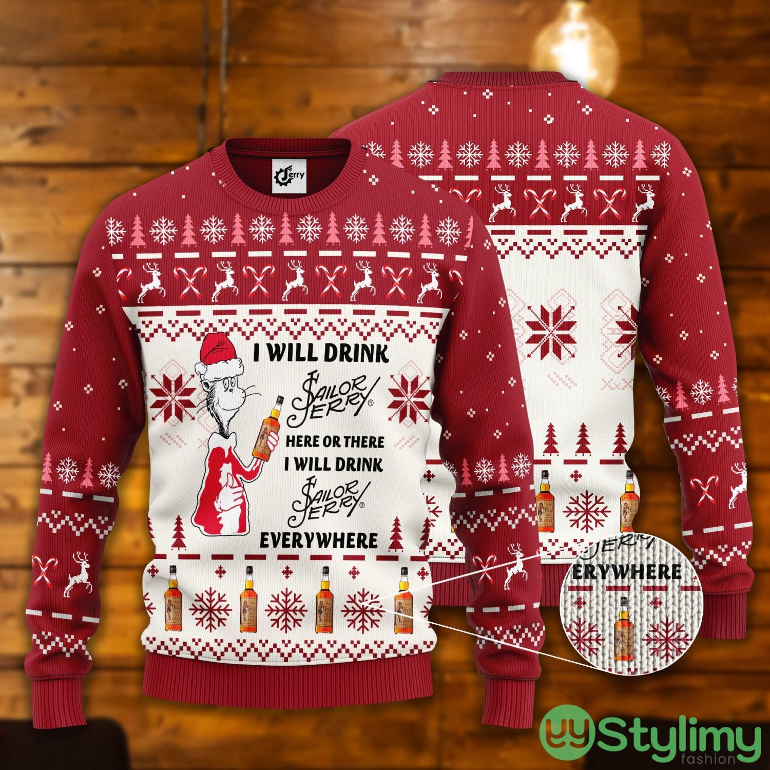Dr. Seuss I Will Drink Sailor Jerry Here Or There Ugly Christmas Sweater 3 Dr. Seuss I Will Drink Sailor Jerry Here Or There Ugly Christmas Sweater Product Photo 1