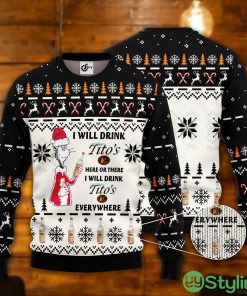 Dr. Seuss I Will Drink Tito's Here Or There Ugly Christmas Sweater Product Photo 1