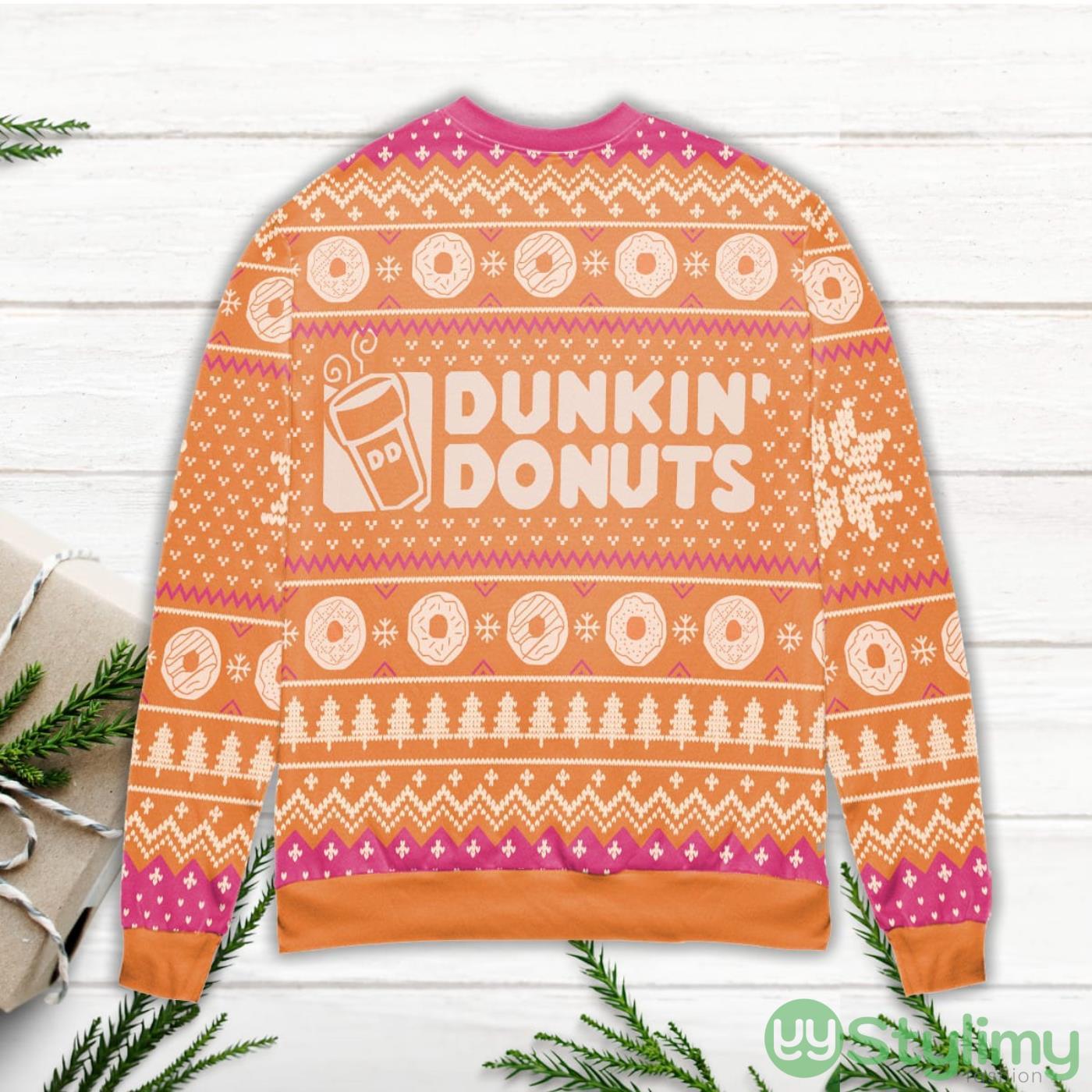 Dunkin' Donuts Snow Flake & Pine Tree Ugly Christmas Sweater - Orange 2 Dunkin' Donuts Snow Flake & Pine Tree Ugly Christmas Sweater - Orange Product Photo 2
