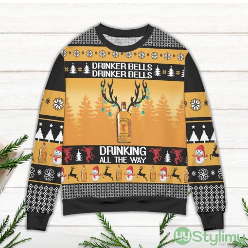 Fireball Cinnamon Whisky Drinker Bells Drinking All The Way Ugly Christmas Sweater
