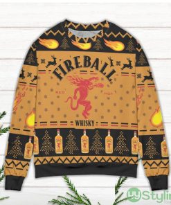Fireball Red Hot Cinnamon Whiskey Pine Tree Pattern Ugly Christmas Sweater Product Photo 2
